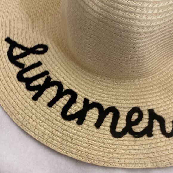 Summer vibes embroidery straw summer Sun floppy tan hat packable large brim - Picture 8 of 12